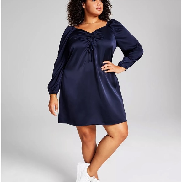 trendy! And Now This Plus-size Midnight Blue  Babydoll Satin 2X  DRESS. NWT! - Picture 1 of 10